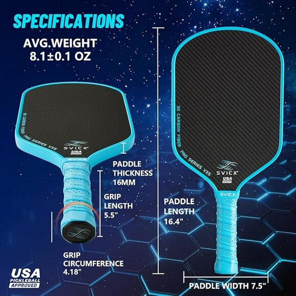 NEW 16mm Carbon Fiber Pickleball Paddle with Extended Handle, Enhanced Control - Picture 2 of 5